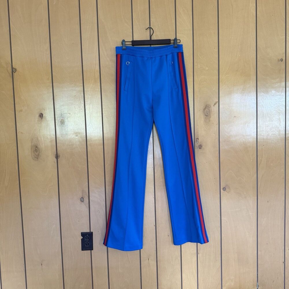 GUCCI blue red webbing trims flare cropped track pants Women’s Medium Pleated - Picture 2 of 16